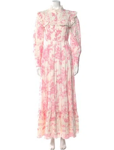 Pre-owned Loveshackfancy Floral Print Long Dress In Neutral