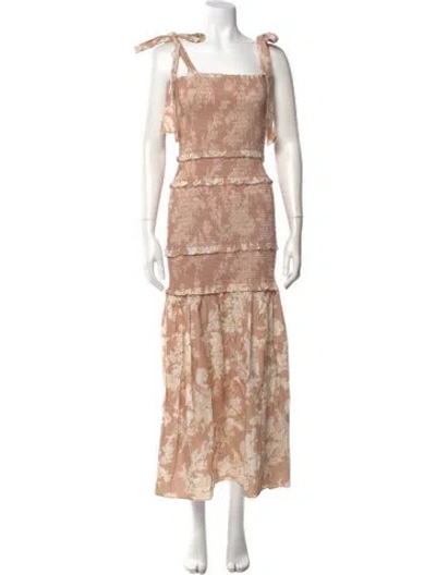 Pre-owned Loveshackfancy Floral Print Long Dress In Neutral