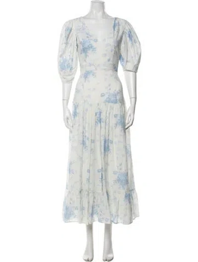 Pre-owned Loveshackfancy Floral Print Long Dress In Neutral