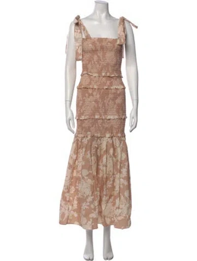 Pre-owned Loveshackfancy Floral Print Long Dress In Neutral