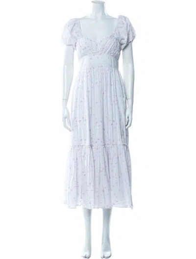 Pre-owned Loveshackfancy Floral Print Long Dress In Neutral
