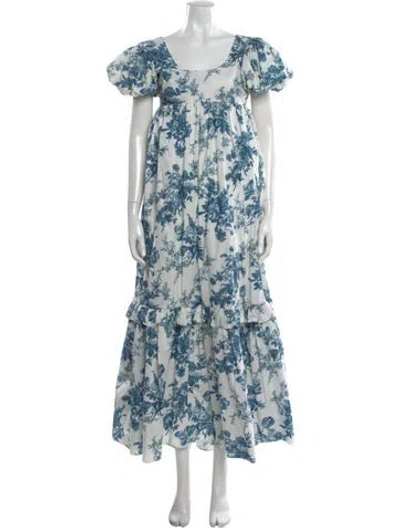 Pre-owned Loveshackfancy Floral Print Long Dress In Neutral