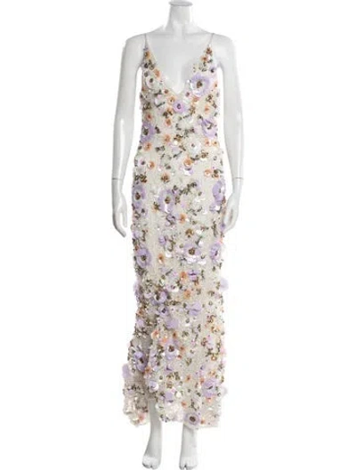 Pre-owned Loveshackfancy Floral Print Long Dress In Neutral