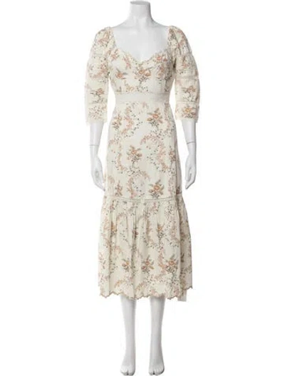 Pre-owned Loveshackfancy Floral Print Long Dress In Neutral