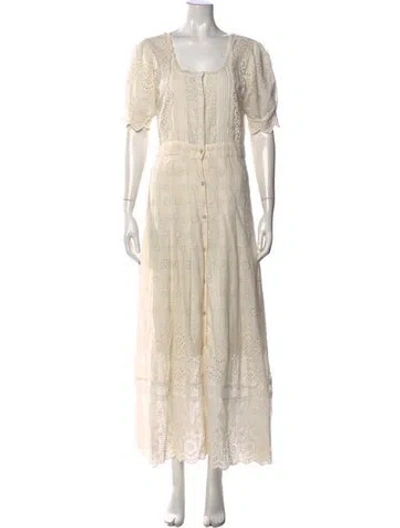 Pre-owned Loveshackfancy Floral Print Long Dress In Neutral