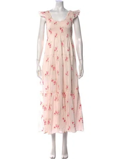 Pre-owned Loveshackfancy Floral Print Long Dress In Neutral