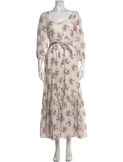 Pre-owned Loveshackfancy Floral Print Long Dress In Neutral