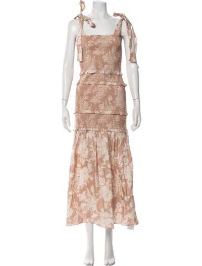 Pre-owned Loveshackfancy Floral Print Long Dress In Neutral