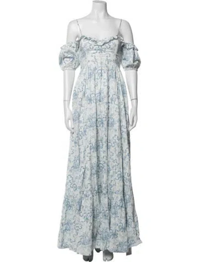 Pre-owned Loveshackfancy Floral Print Long Dress In Neutral