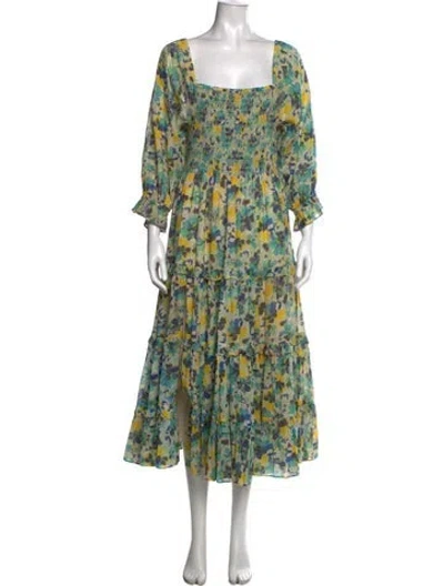 Pre-owned Loveshackfancy Floral Print Long Dress In Neutral