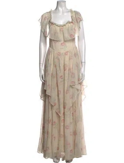 Pre-owned Loveshackfancy Floral Print Long Dress In Neutrals