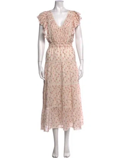 Pre-owned Loveshackfancy Floral Print Long Dress In Neutrals