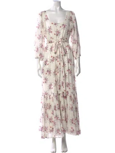 Pre-owned Loveshackfancy Floral Print Long Dress In Neutrals