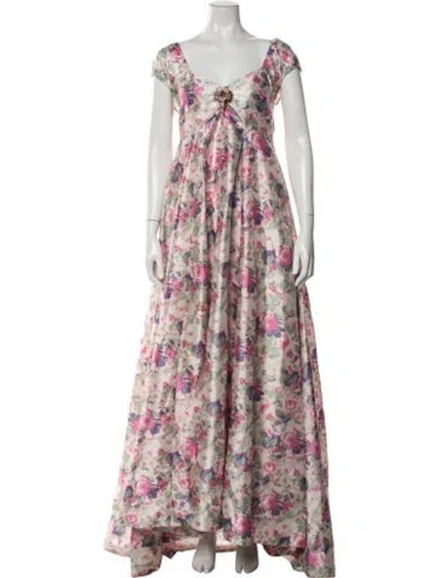 Pre-owned Loveshackfancy Floral Print Long Dress In Neutrals