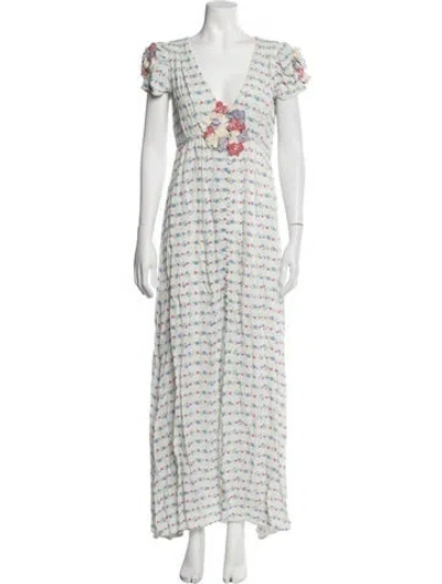 Pre-owned Loveshackfancy Floral Print Long Dress In Neutrals