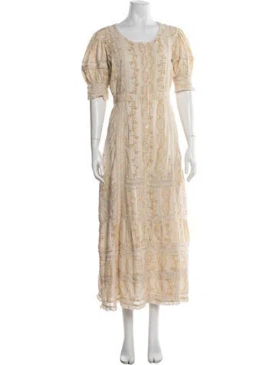 Pre-owned Loveshackfancy Floral Print Long Dress In Neutrals