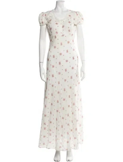 Pre-owned Loveshackfancy Floral Print Long Dress In Neutrals
