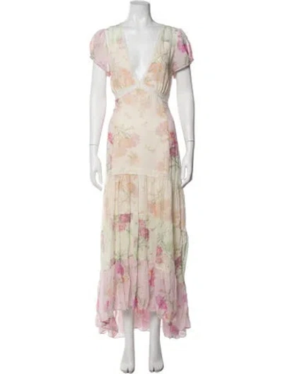 Pre-owned Loveshackfancy Floral Print Long Dress In Neutrals