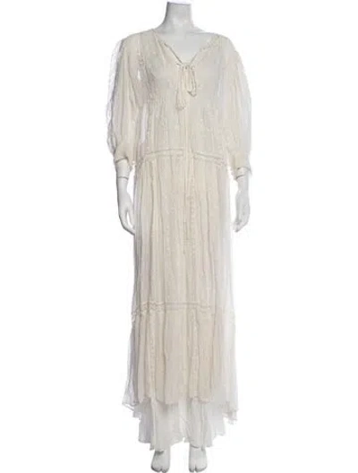 Pre-owned Loveshackfancy Floral Print Long Dress In Neutrals