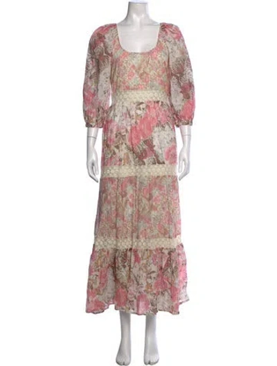 Pre-owned Loveshackfancy Floral Print Long Dress In Neutrals/pink