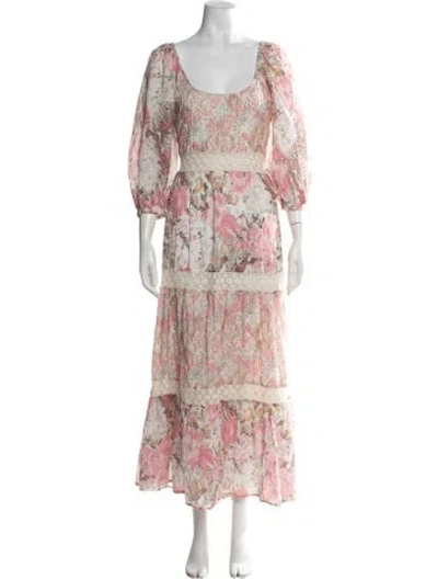 Pre-owned Loveshackfancy Floral Print Long Dress In Neutrals/pink
