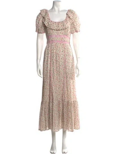 Pre-owned Loveshackfancy Floral Print Long Dress In Neutrals/pink