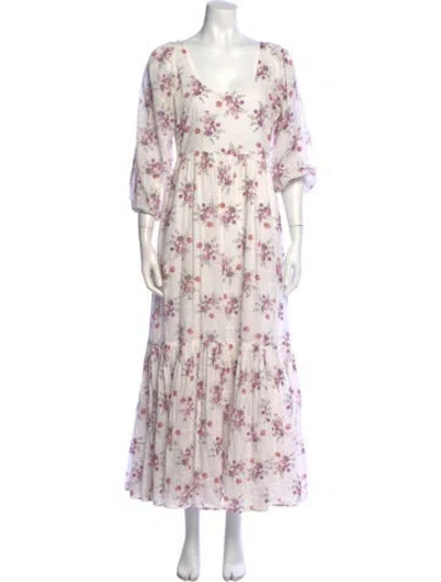 Pre-owned Loveshackfancy Floral Print Long Dress In Neutrals/pink/purple