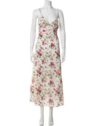 Pre-owned Loveshackfancy Floral Print Long Dress In Neutrals/white
