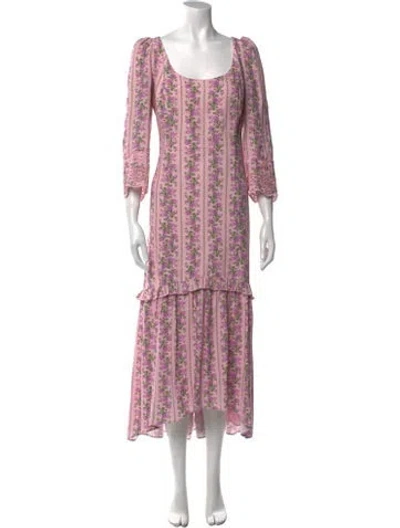 Pre-owned Loveshackfancy Floral Print Long Dress In Pink