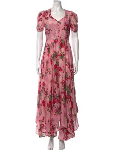 Pre-owned Loveshackfancy Floral Print Long Dress In Pink