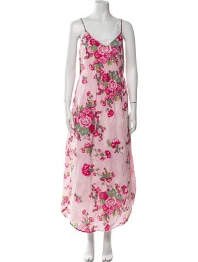 Pre-owned Loveshackfancy Floral Print Long Dress In Pink