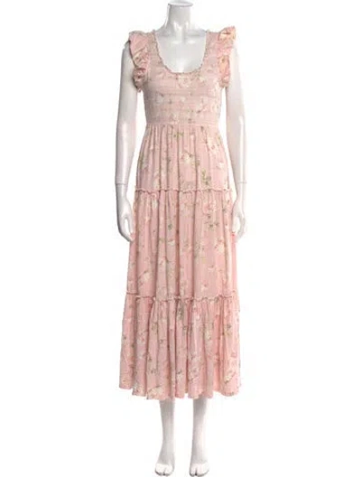 Pre-owned Loveshackfancy Floral Print Long Dress In Pink