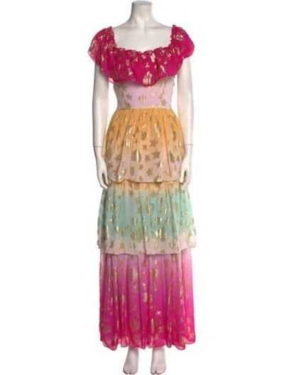 Pre-owned Loveshackfancy Floral Print Long Dress In Pink