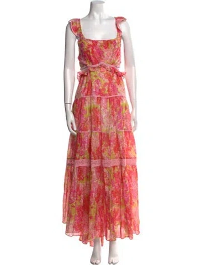 Pre-owned Loveshackfancy Floral Print Long Dress In Pink