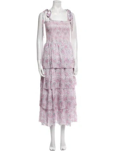 Pre-owned Loveshackfancy Floral Print Long Dress In Pink