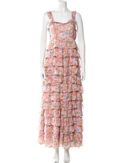 Pre-owned Loveshackfancy Floral Print Long Dress In Pink