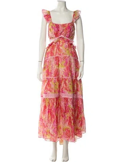 Pre-owned Loveshackfancy Floral Print Long Dress In Pink