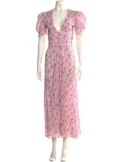 Pre-owned Loveshackfancy Floral Print Long Dress In Pink