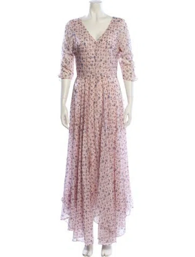 Pre-owned Loveshackfancy Floral Print Long Dress In Pink
