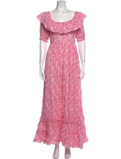 Pre-owned Loveshackfancy Floral Print Long Dress In Pink