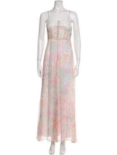 Pre-owned Loveshackfancy Floral Print Long Dress In Pink
