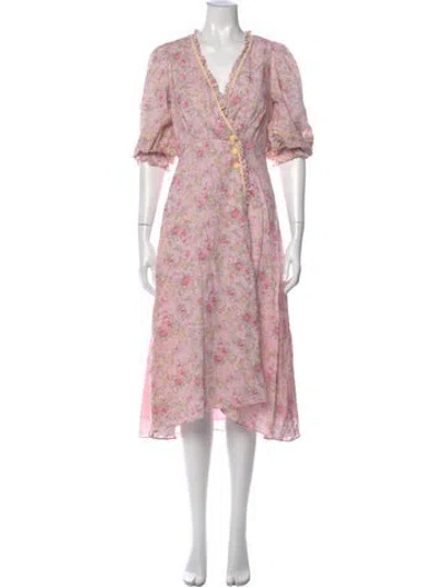 Pre-owned Loveshackfancy Floral Print Long Dress In Pink