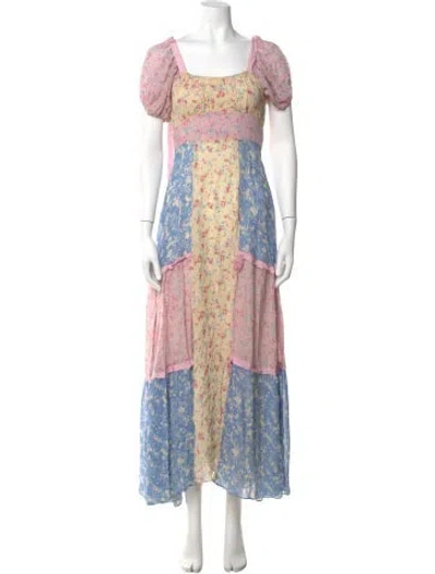 Pre-owned Loveshackfancy Floral Print Long Dress In Pink