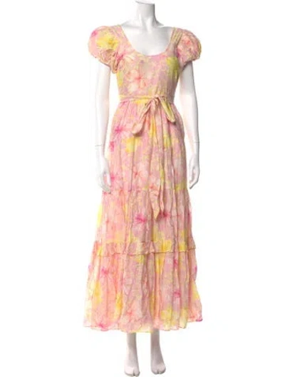 Pre-owned Loveshackfancy Floral Print Long Dress In Pink