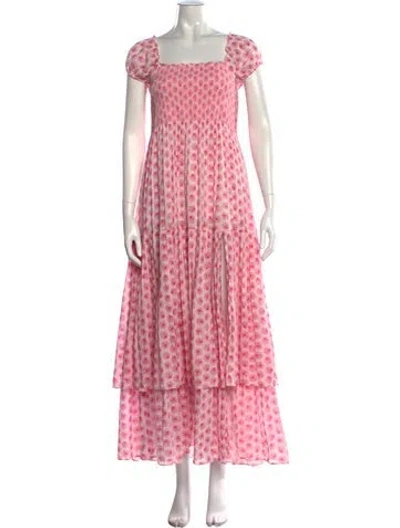 Pre-owned Loveshackfancy Floral Print Long Dress In Pink