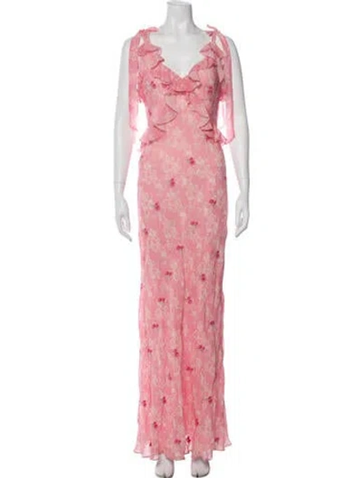 Pre-owned Loveshackfancy Floral Print Long Dress In Pink