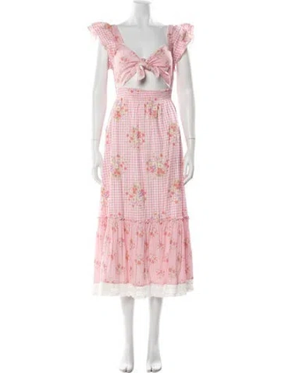Pre-owned Loveshackfancy Floral Print Long Dress In Pink