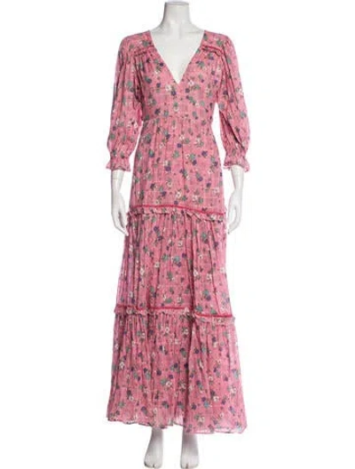 Pre-owned Loveshackfancy Floral Print Long Dress In Pink