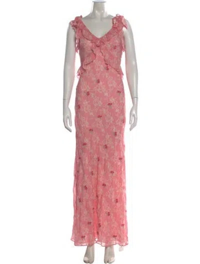 Pre-owned Loveshackfancy Floral Print Long Dress In Pink