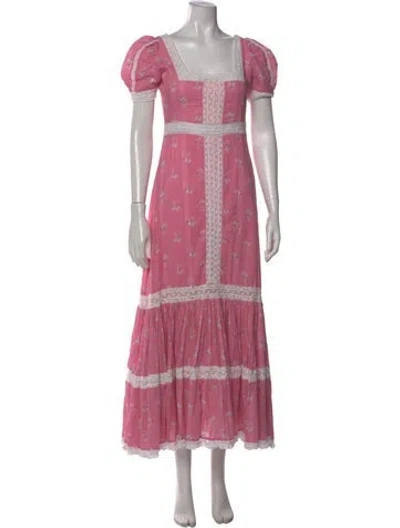 Pre-owned Loveshackfancy Floral Print Long Dress In Pink